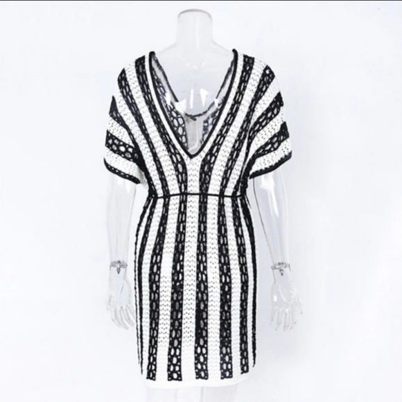 Black and White Crochet Mini Dress Cover Up - Picture 8 of 9